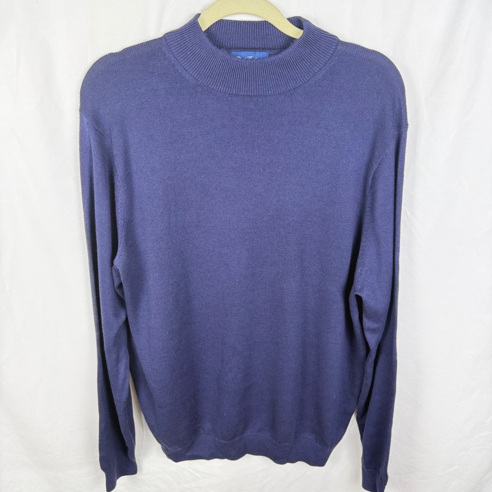 Paul Fredrick Navy Blue Silk Wool Blend High Neck Sweater Large Classic Light